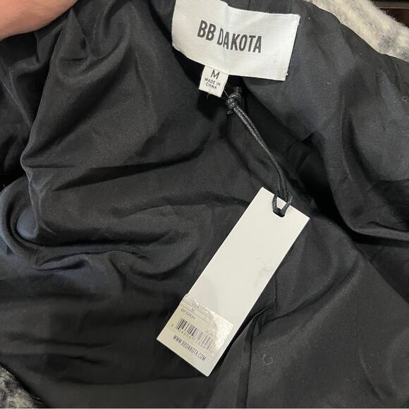 NWT BB Dakota Wool Blend Black White Grey Plaid Wrap Belted Jacket Sz M - Picture 9 of 12